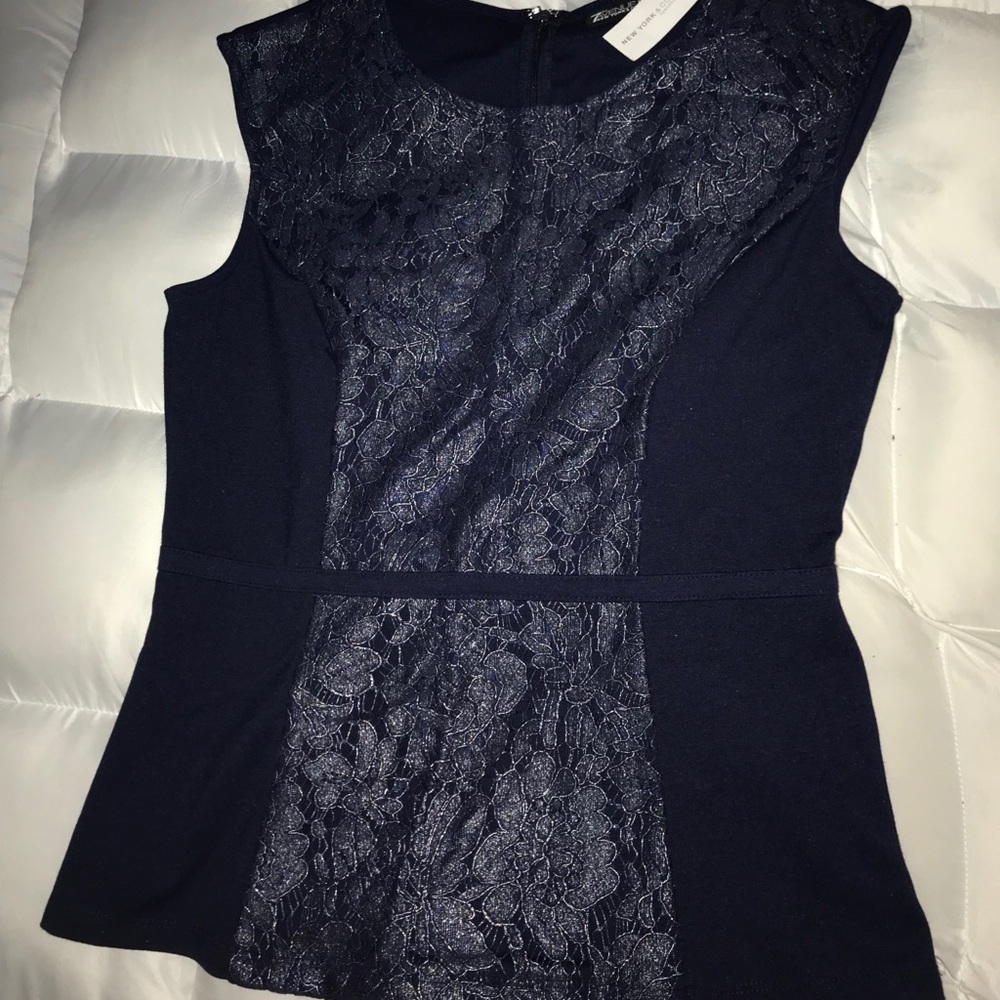 New York and Co. Blue Laced Peplum Top
